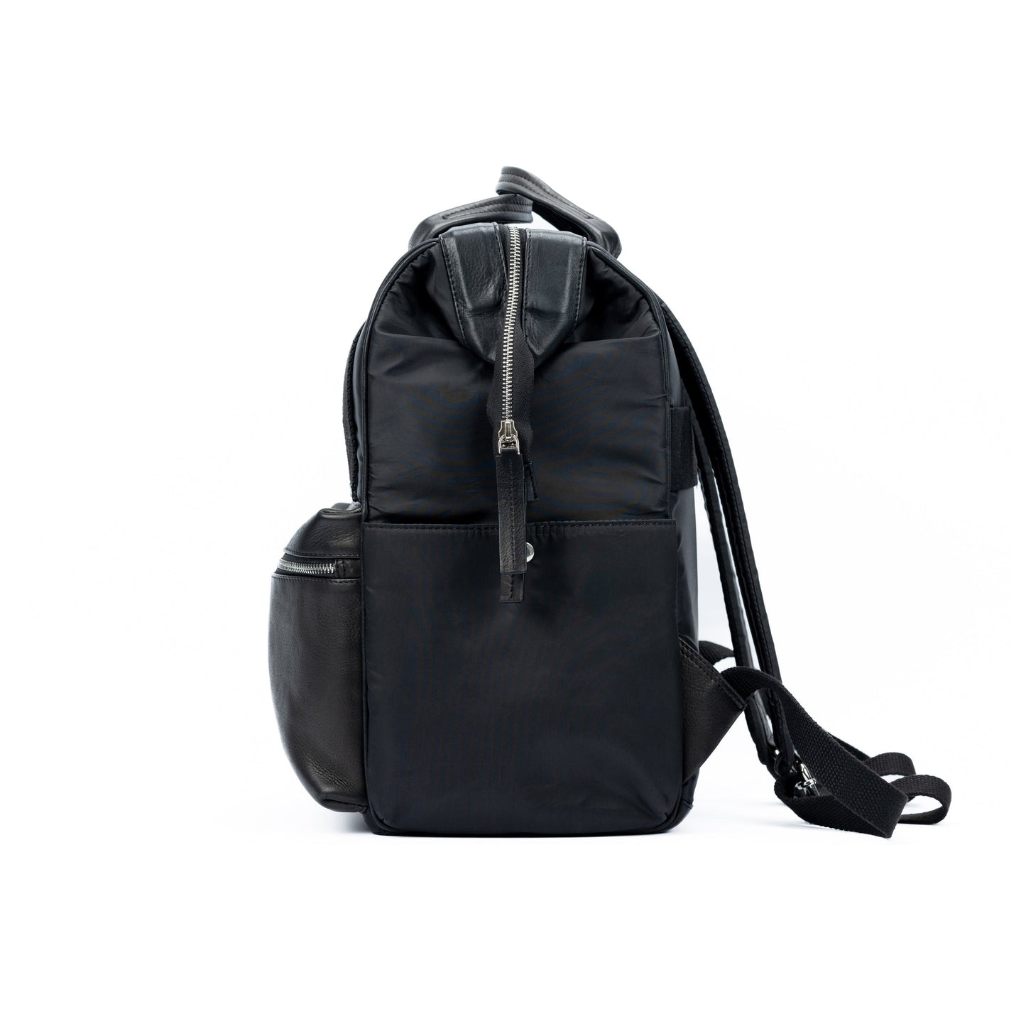 Black backpack on a white background