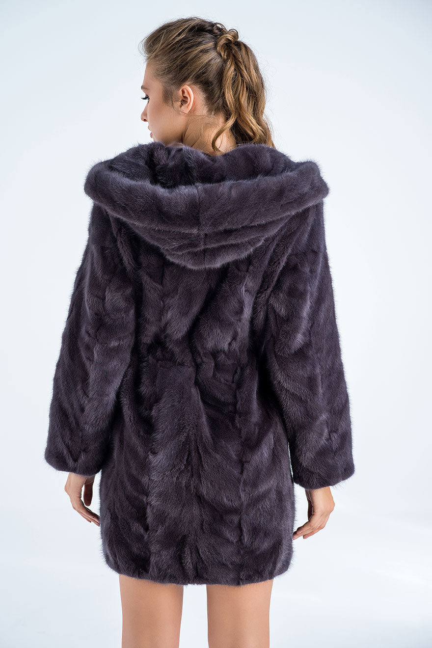 Gray Hooded Mink Fur Coat - Natural Luxury