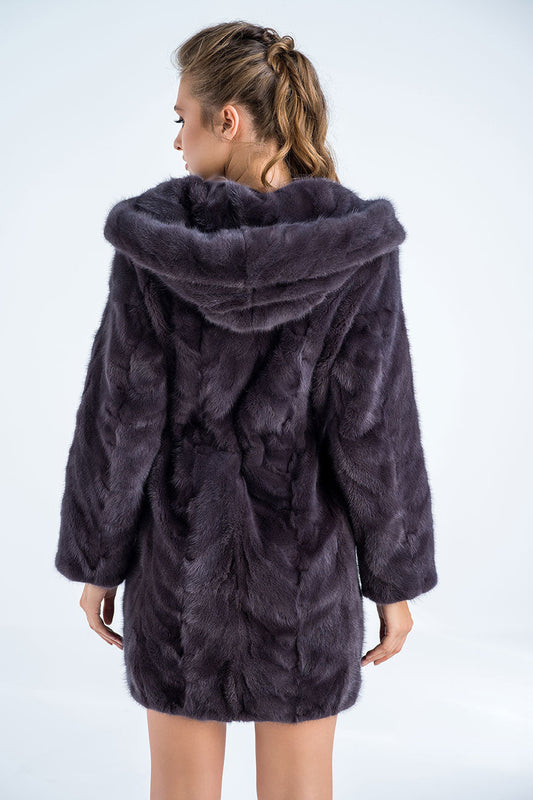 Gray Hooded Mink Fur Coat - Natural Luxury