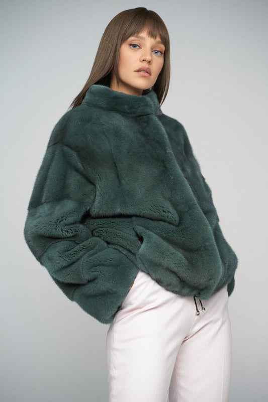 Olive Genuine Mink Fur Coat - Full Length