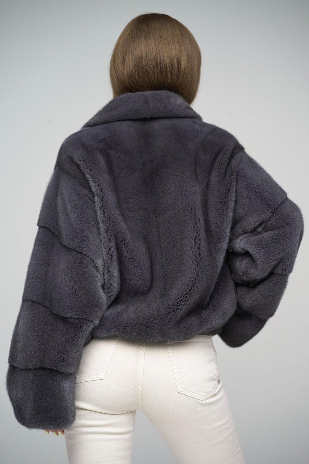 Grey Mink Fur Coat with Drawstring - Luxury 63cm