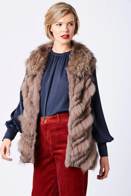 Mocha Fox & Coney Fur Gilet - Luxury Sleeveless