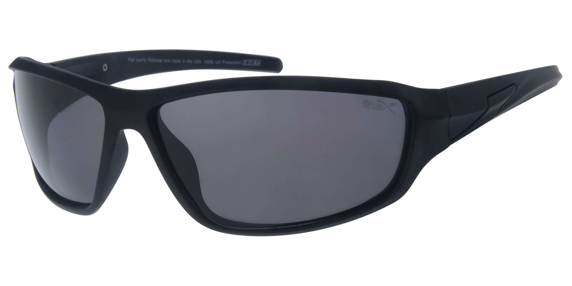 Black sunglasses with dark lenses on a white background