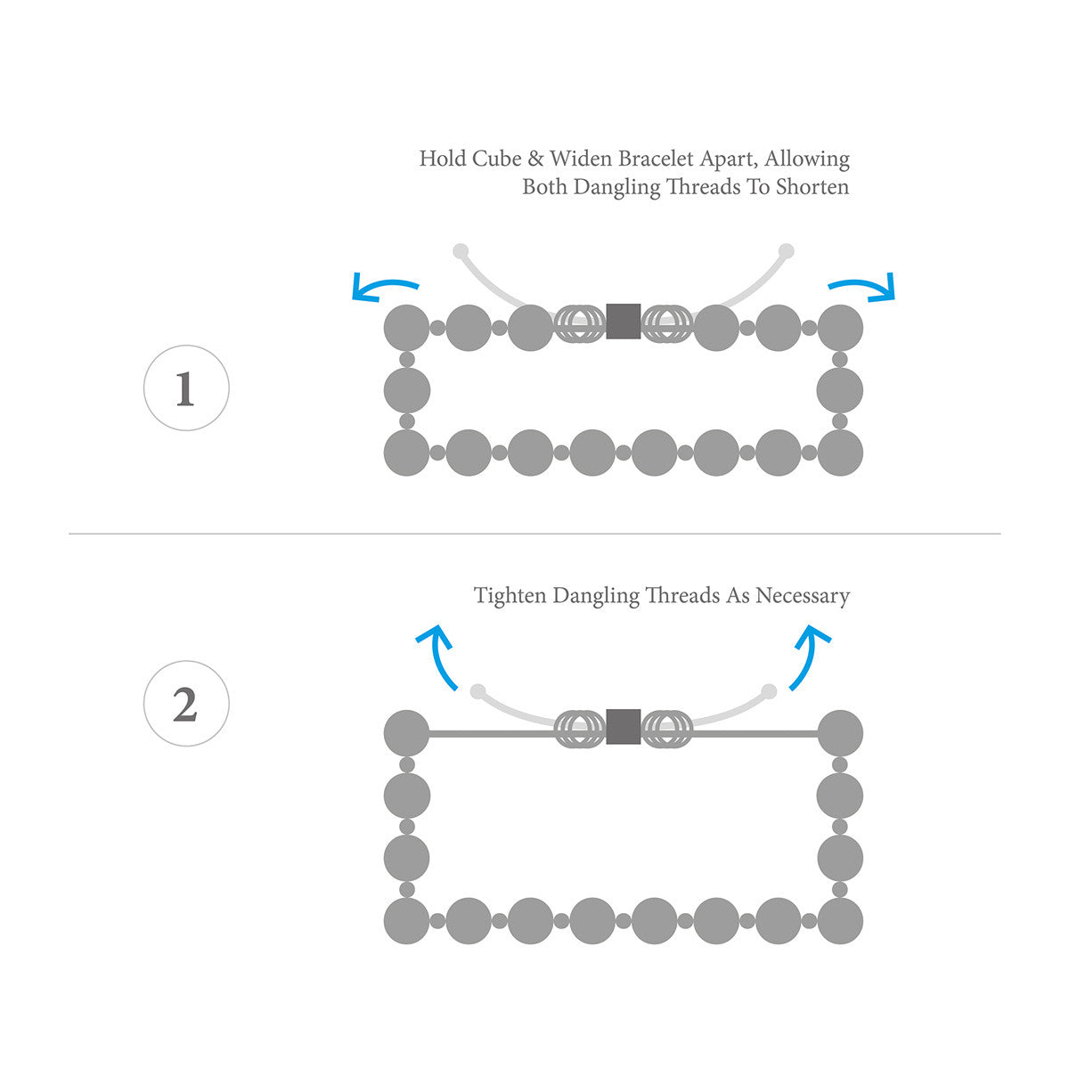 Step-by-step guide on how to adjust a bracelet with text instructions and arrows.