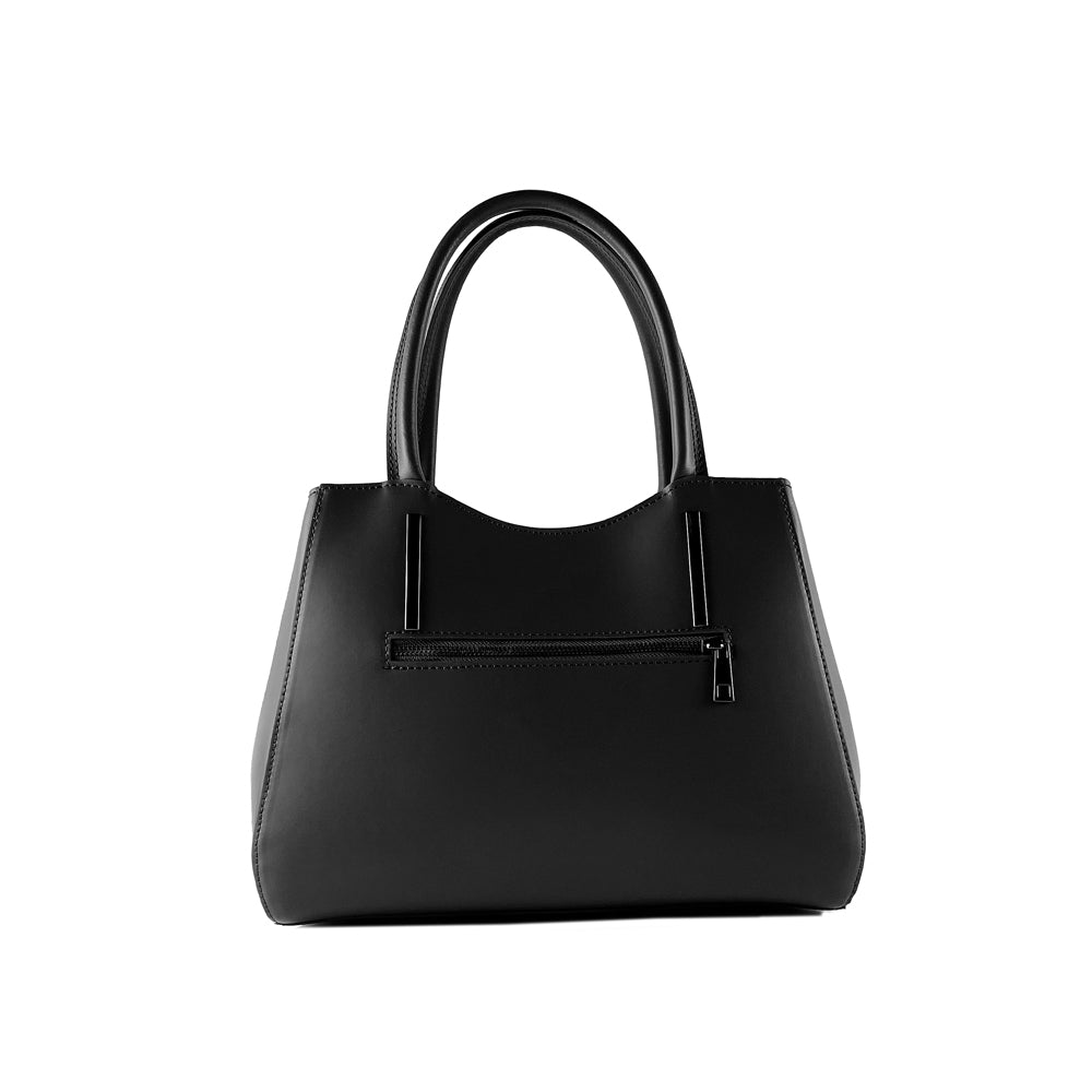 Black handbag on a white background