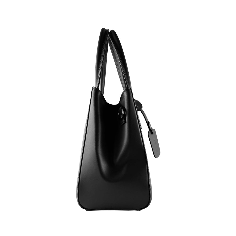 Black handbag on a white background