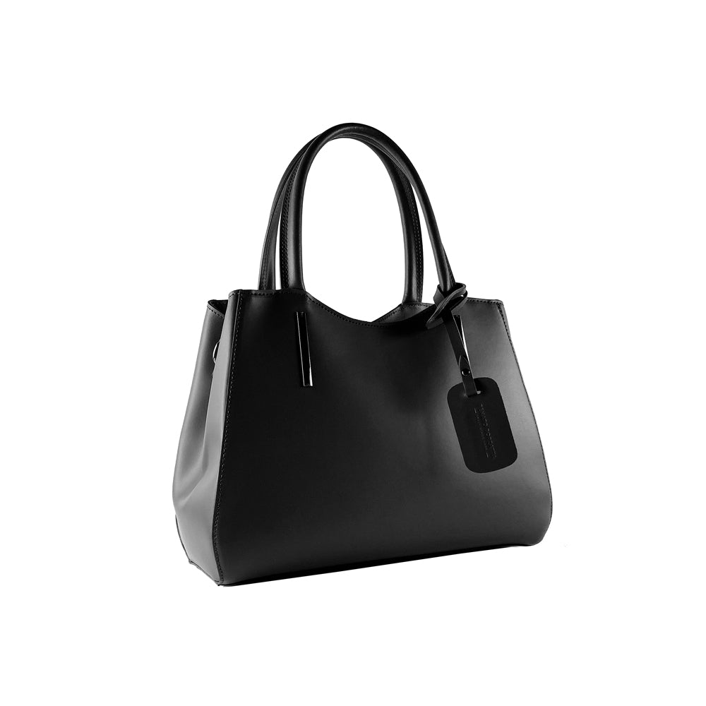 Black handbag on a white background