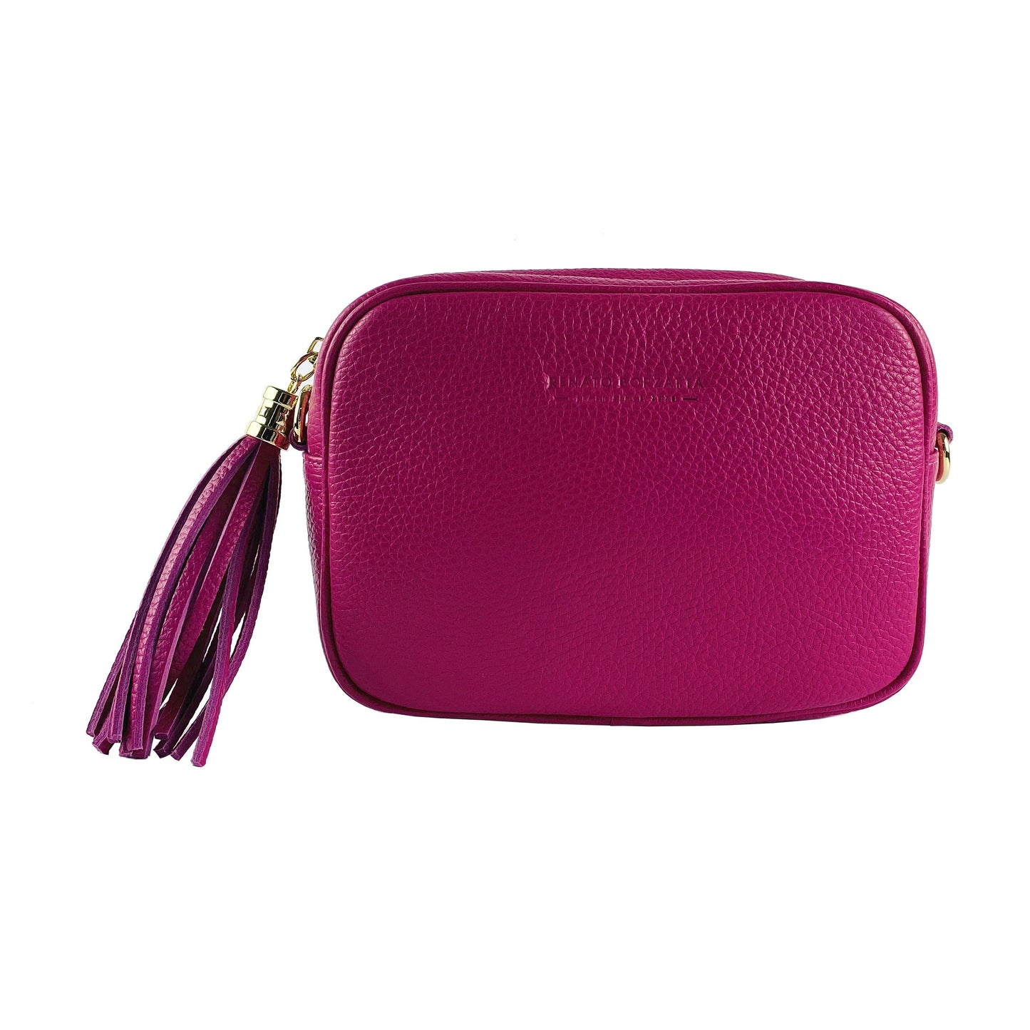 Pink handbag with a tassel on a white background