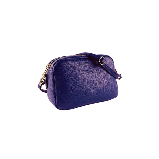 Purple handbag with gold accents on a white background