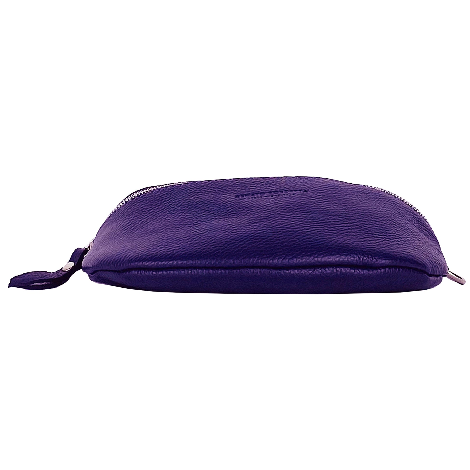 Purple zippered pouch on a white background
