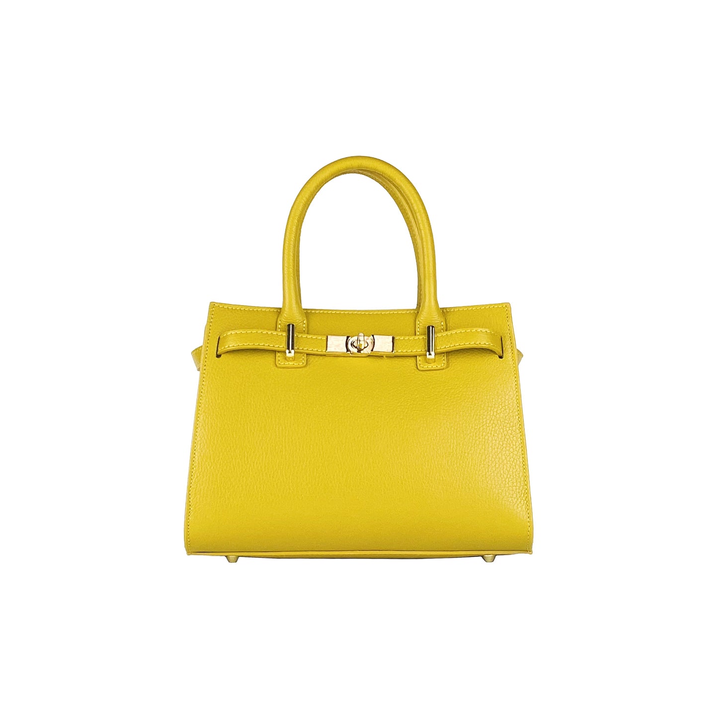 Yellow handbag with a gold clasp on a white background