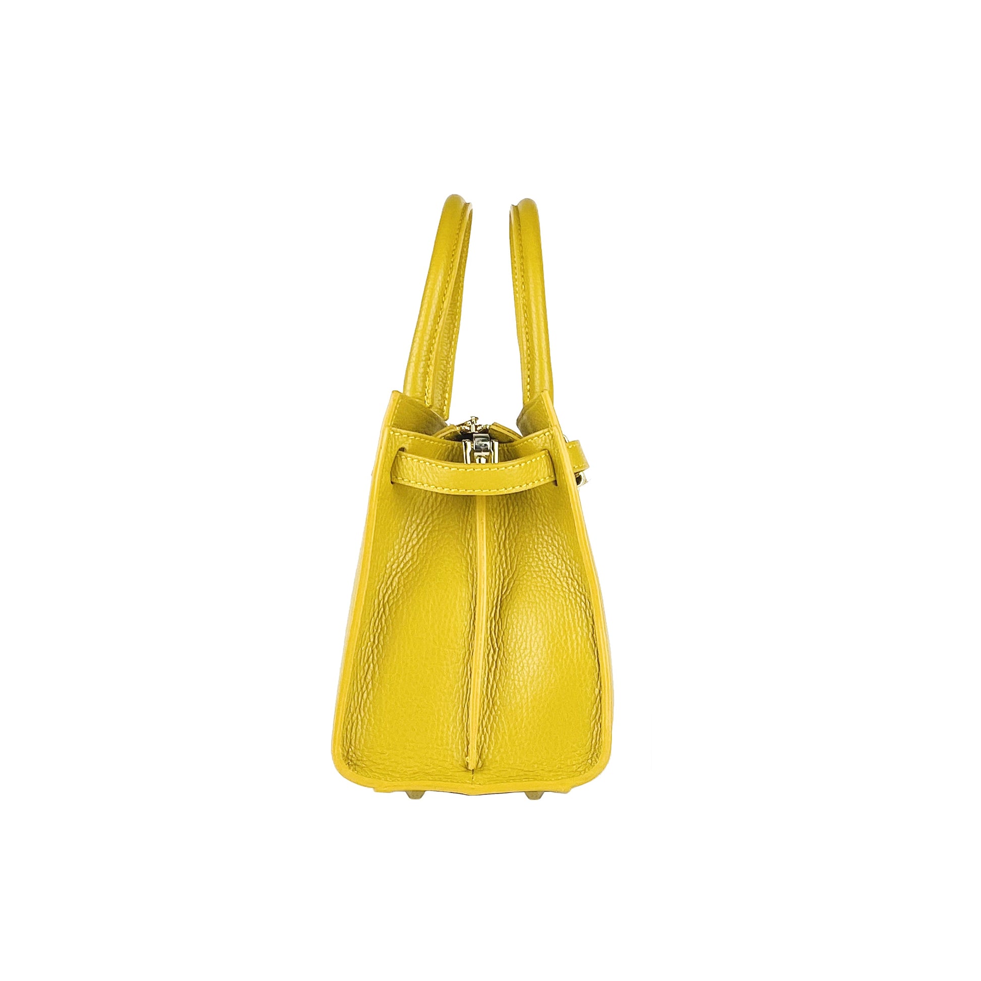 Yellow handbag with a white background