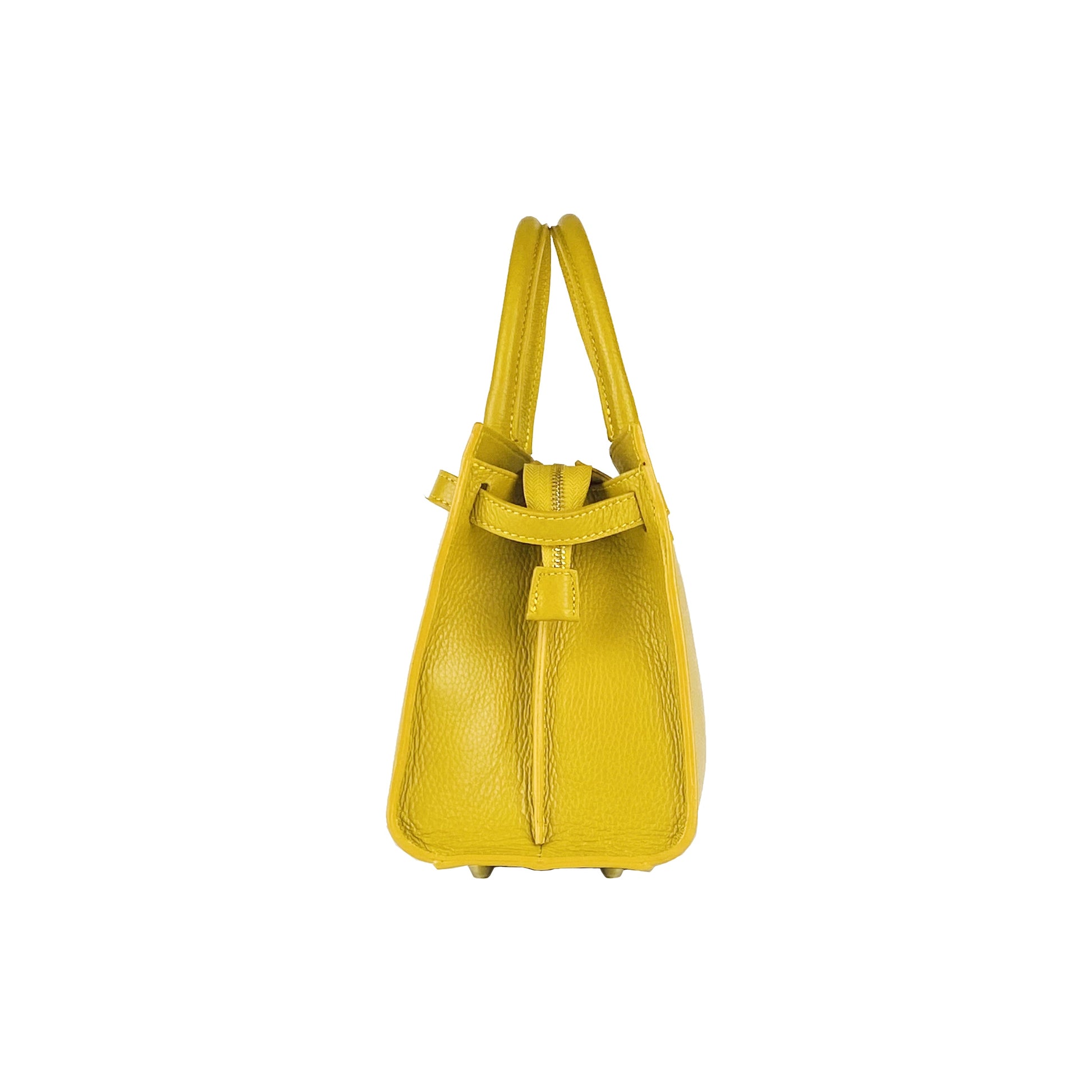Yellow handbag with a bow on a white background