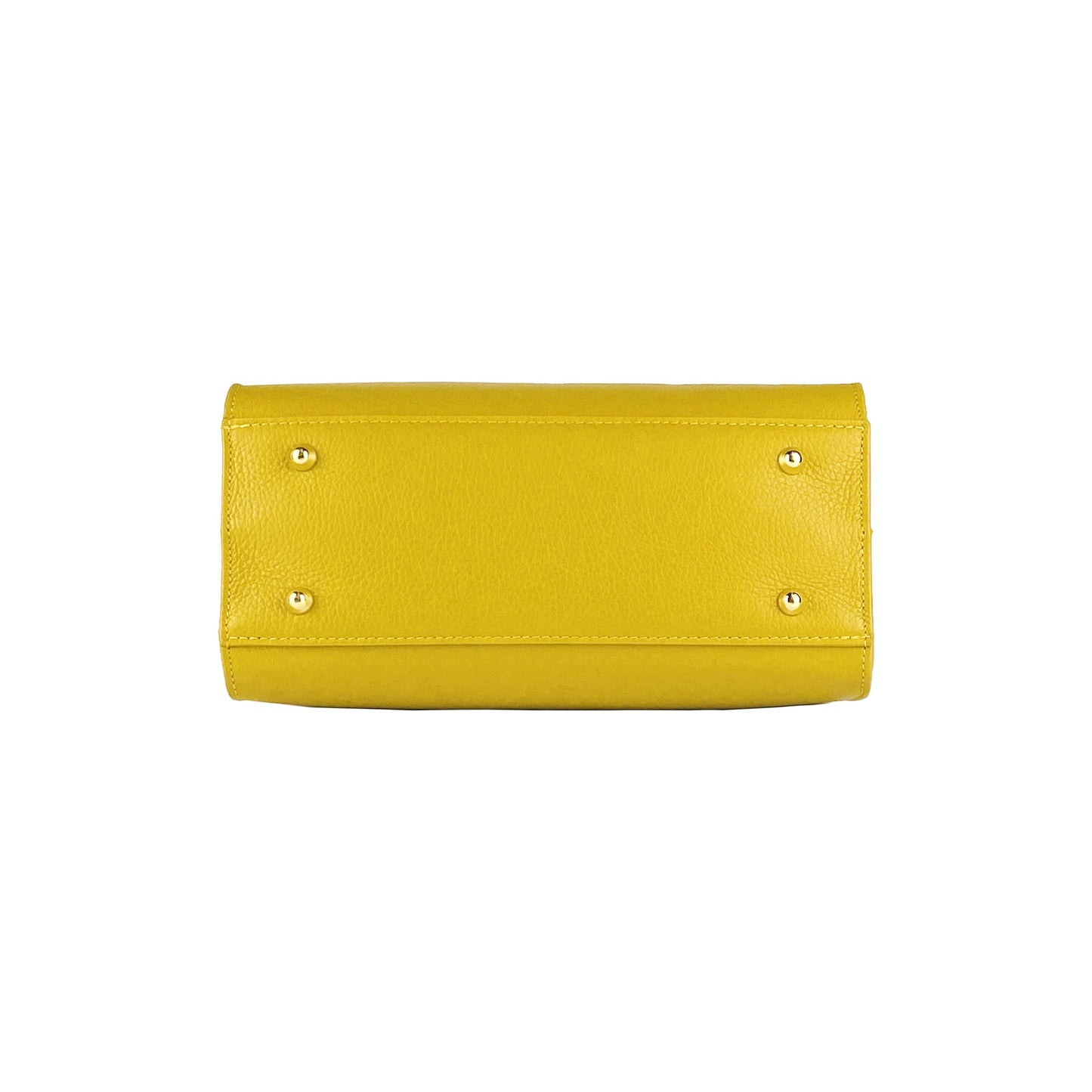 Yellow clutch bag with silver studs on a white background