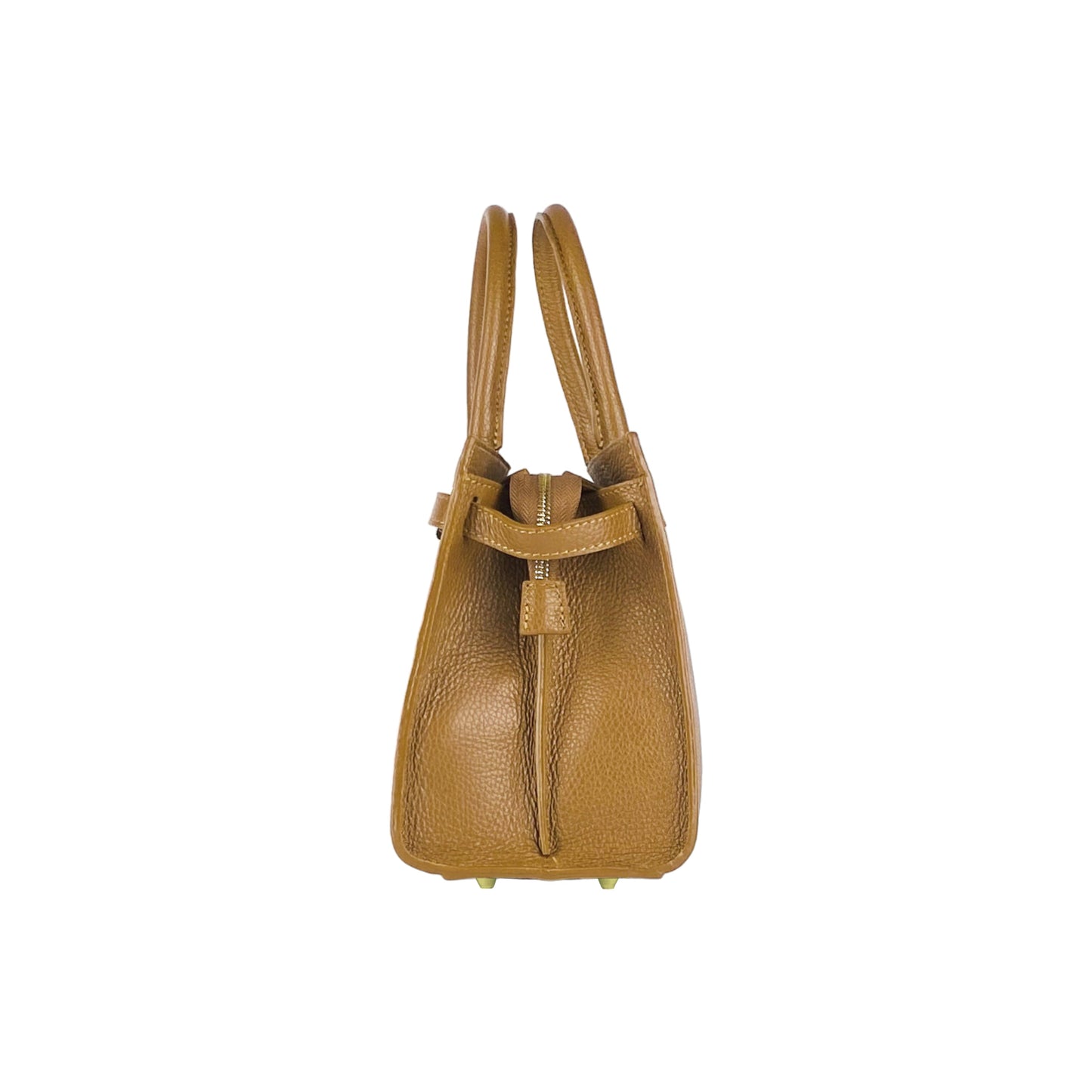 Brown leather handbag on a white background