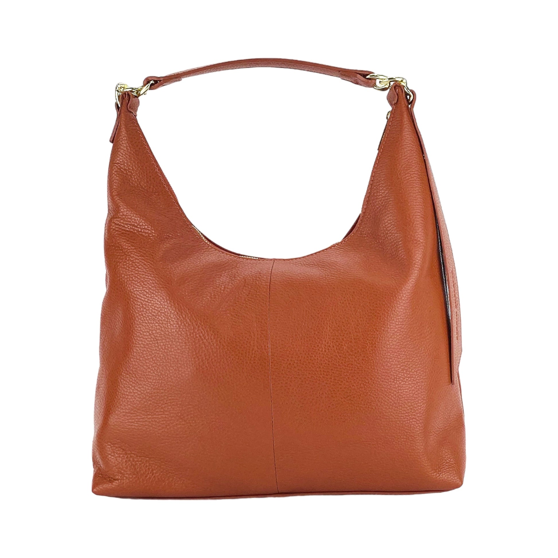 Brown leather handbag on a white background