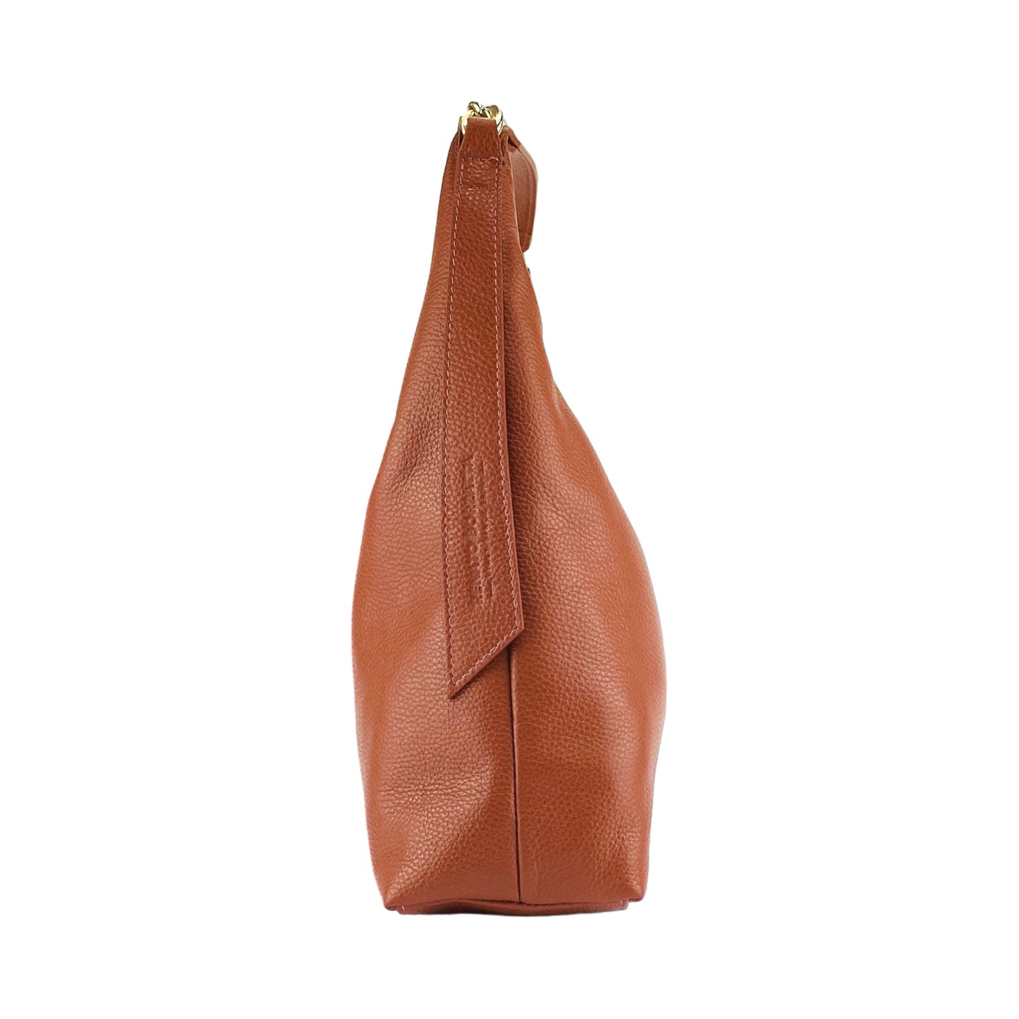 Brown leather handbag on a white background