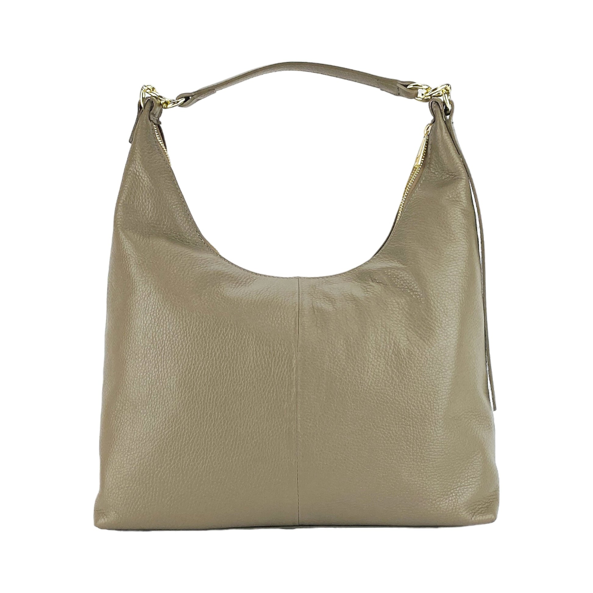 Beige handbag with a gold clasp on a white background