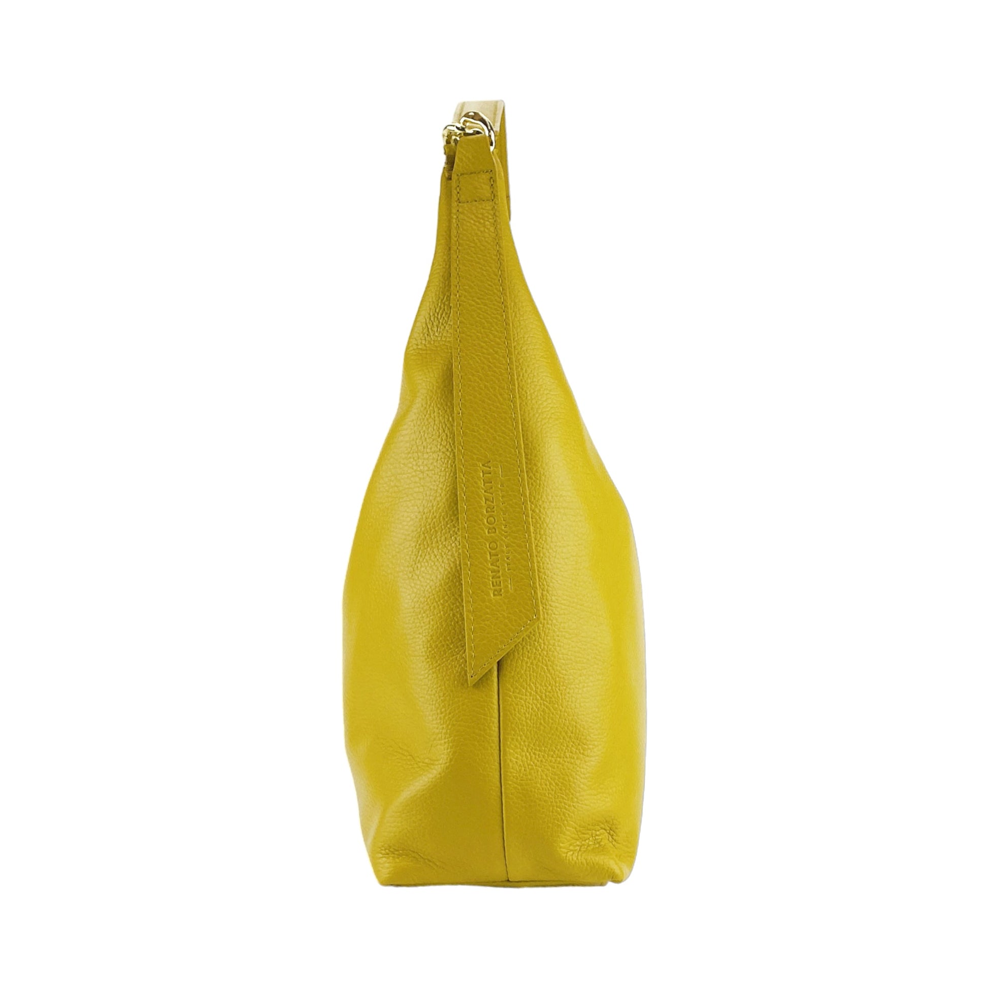 Yellow leather bag on a white background