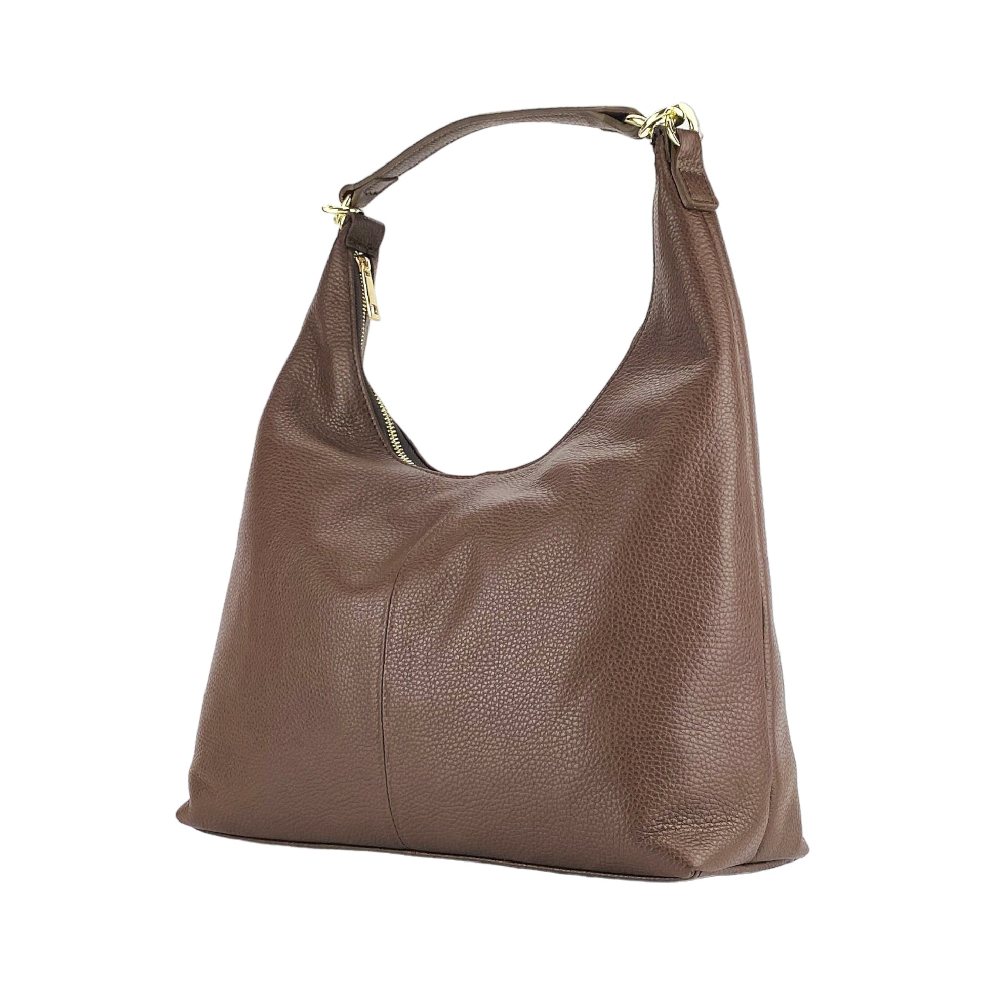 Brown leather handbag on a white background