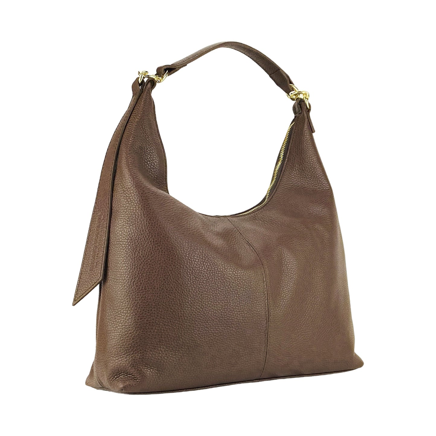 Brown leather handbag on a white background