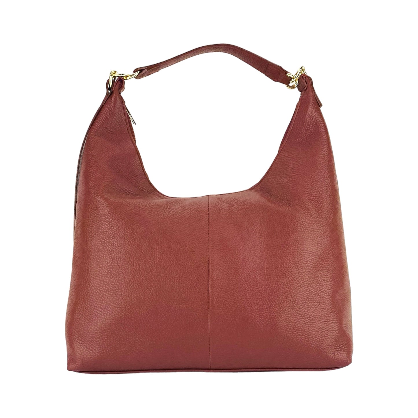 Brown leather handbag on a white background