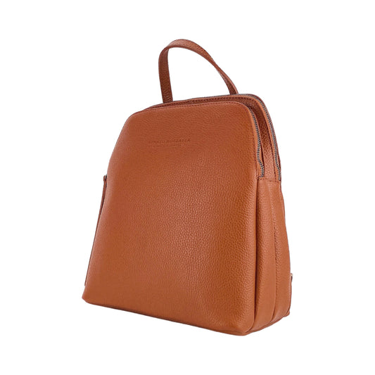 Brown leather backpack on a white background