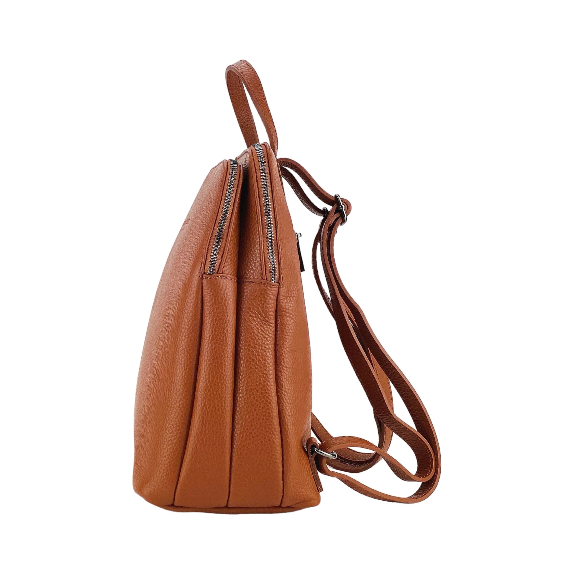 Brown leather backpack on a white background
