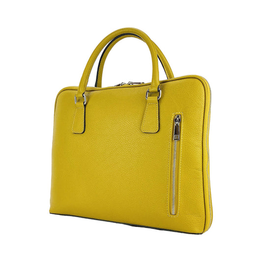 Yellow handbag with a zipper on a white background