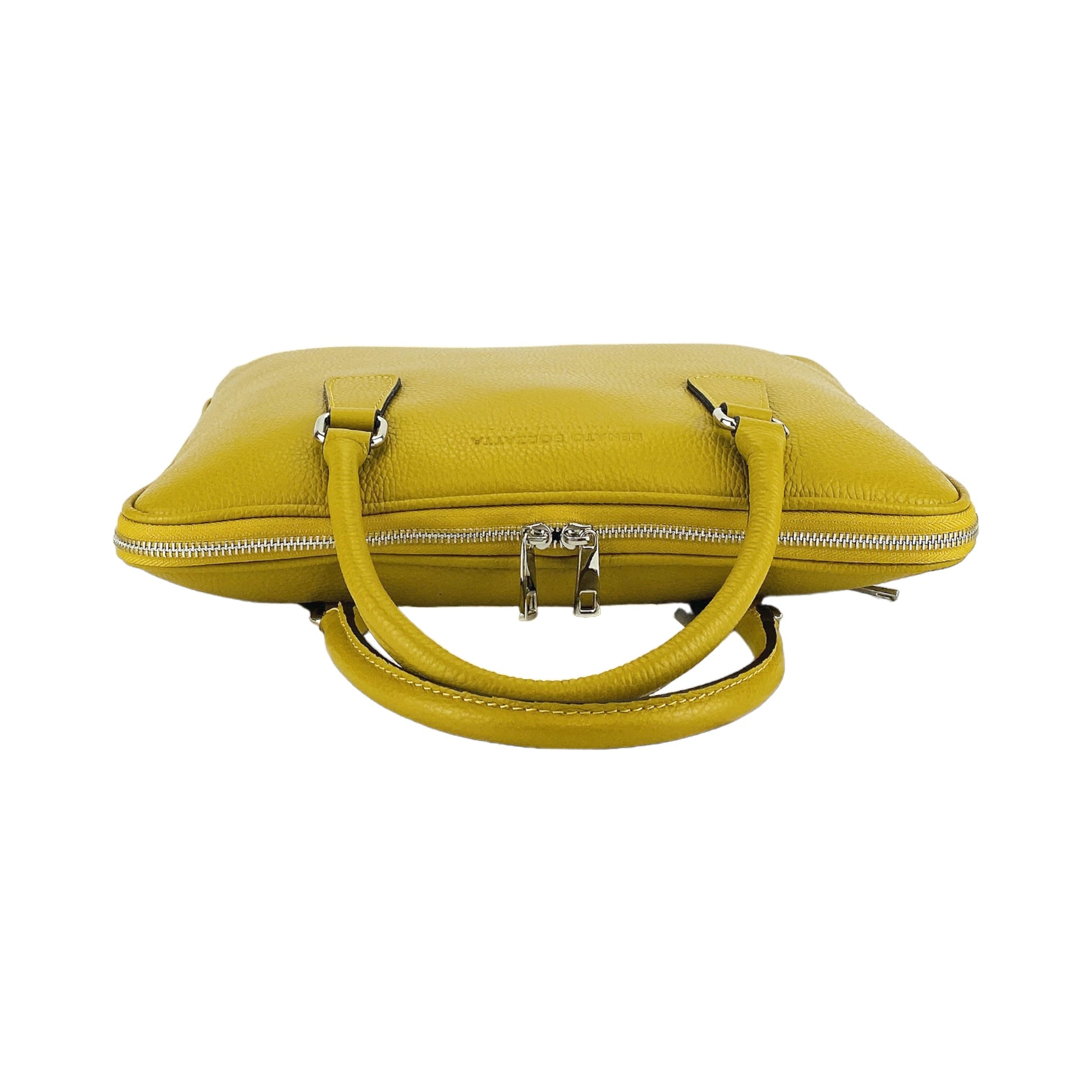 Yellow handbag with a shoulder strap on a white background