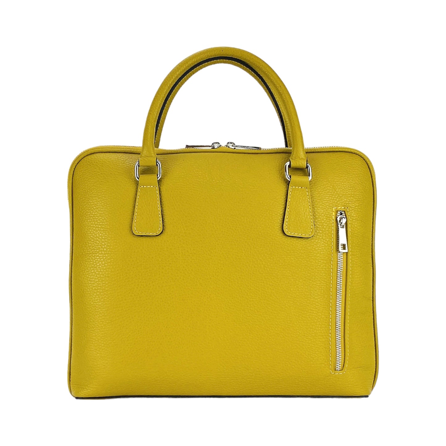Yellow handbag with a handle and zipper on a white background