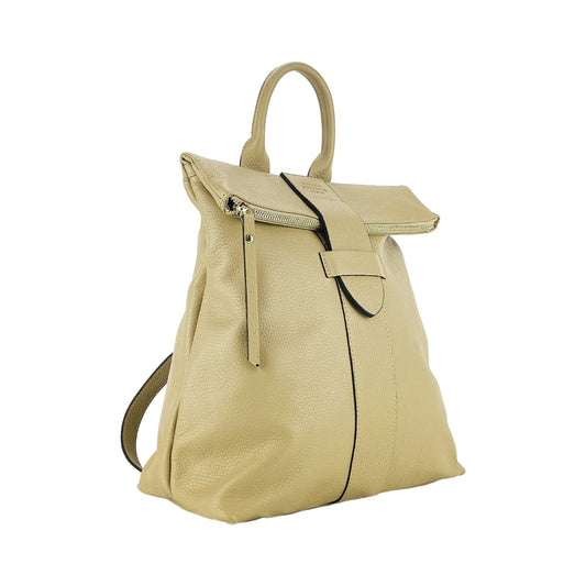 Beige backpack with a front pocket on a white background