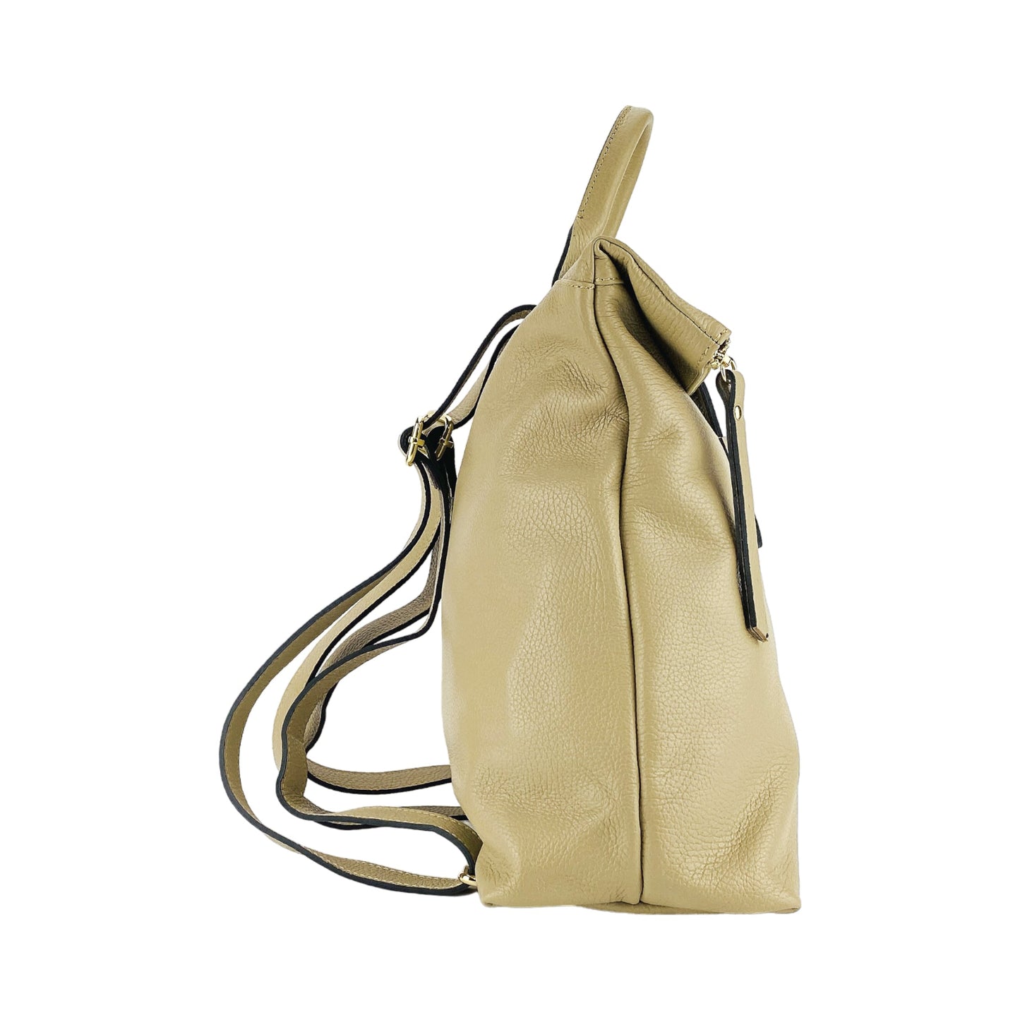 Beige leather backpack on a white background
