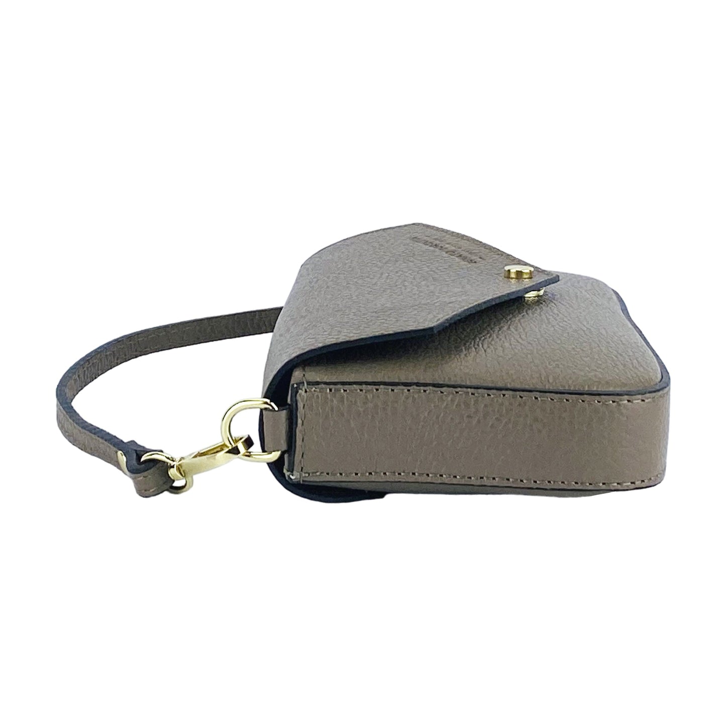 Gray crossbody bag with a strap on a white background