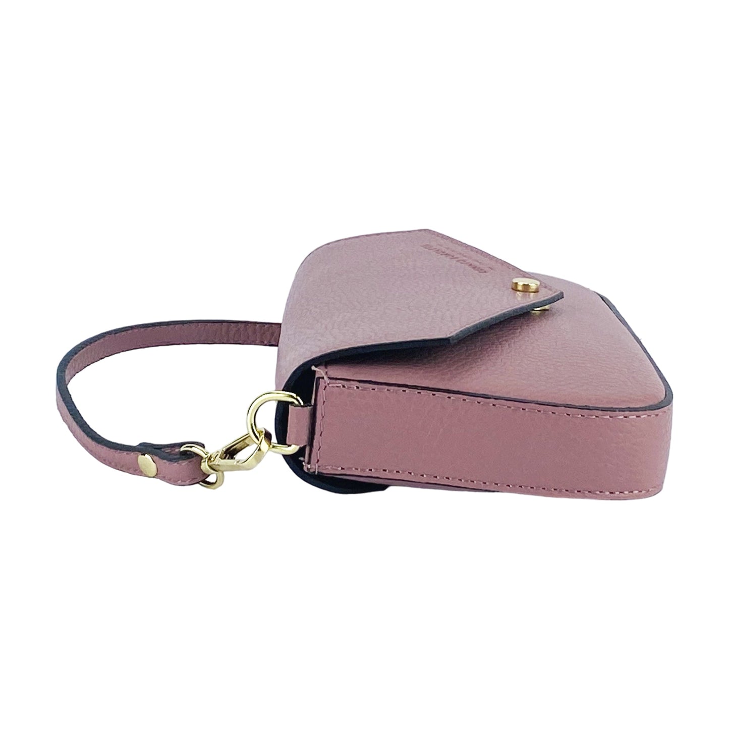 Pink handbag with a strap on a white background