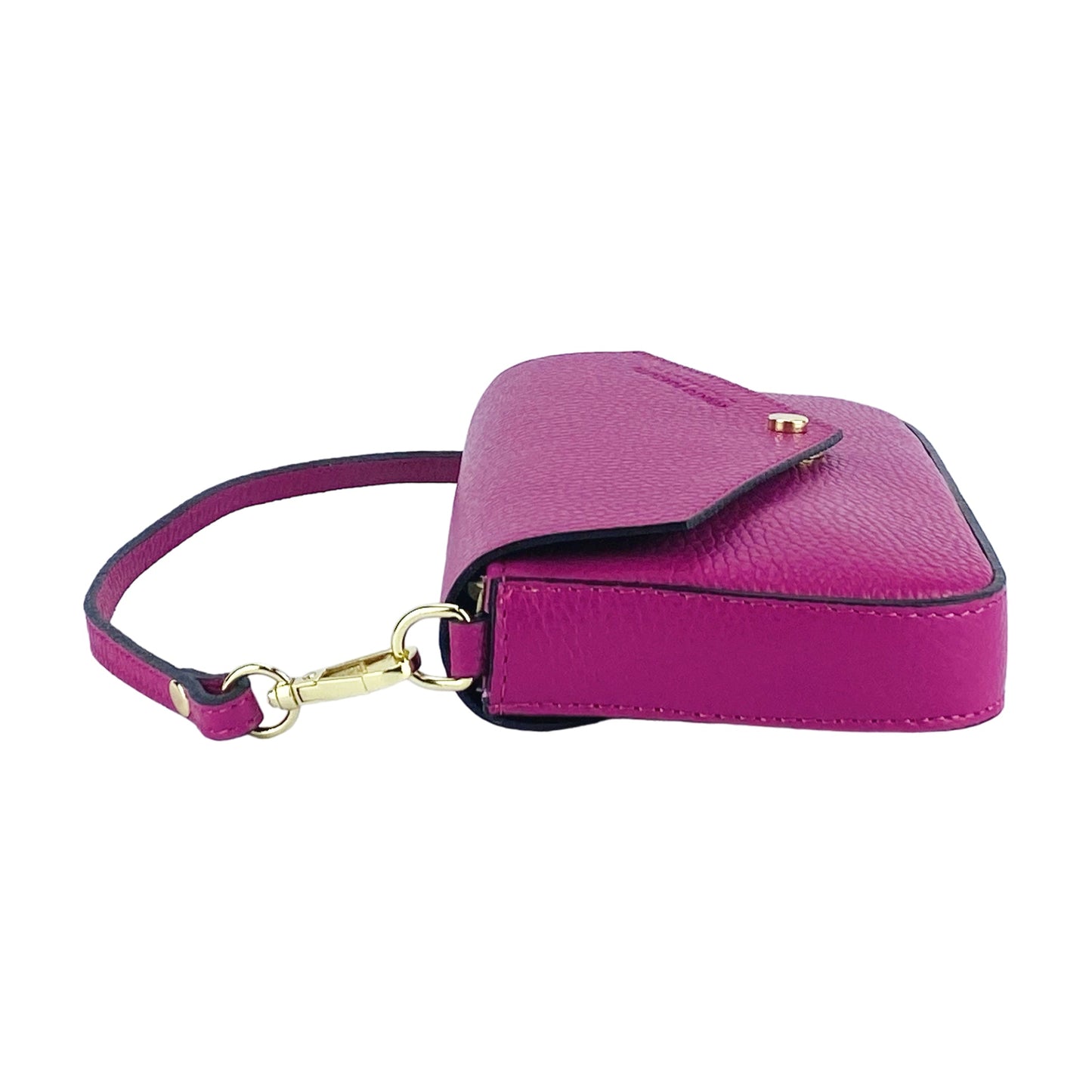 Purple handbag with a gold clasp on a white background