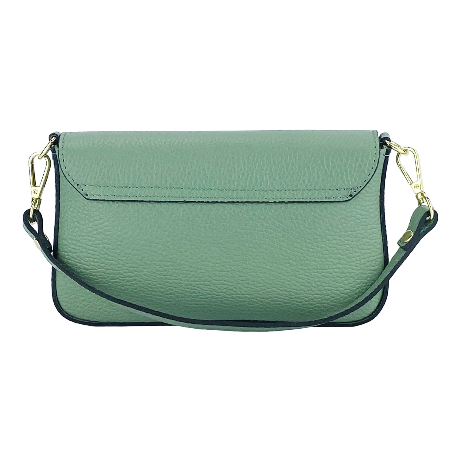 Green handbag with a strap on a white background