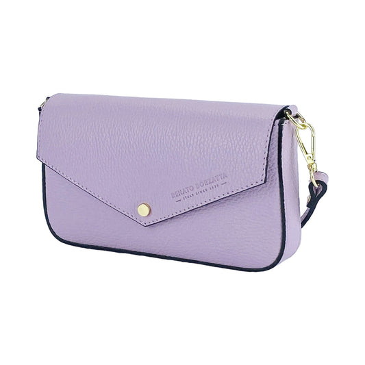 Purple handbag with gold accents on a white background