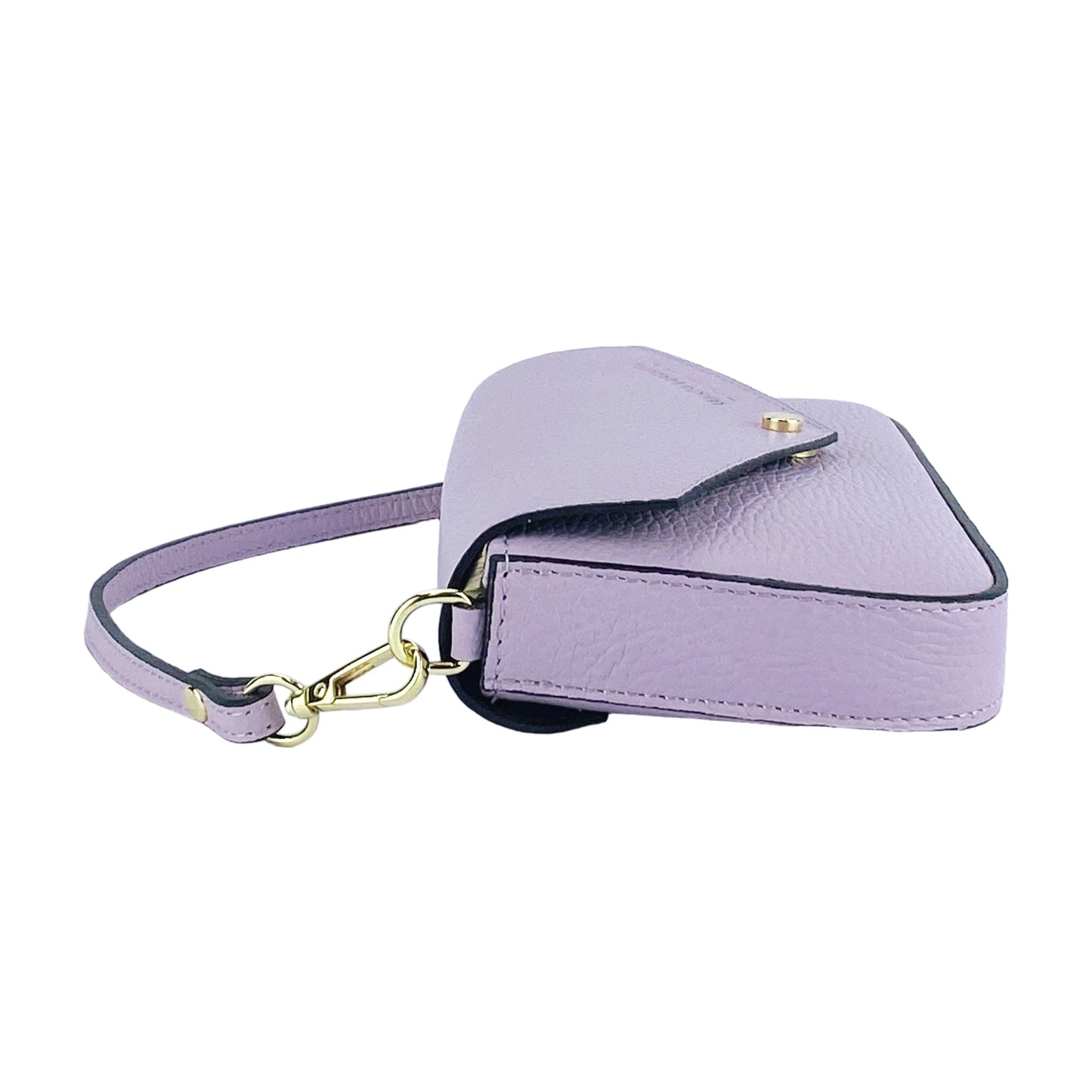 Lavender handbag with a strap on a white background