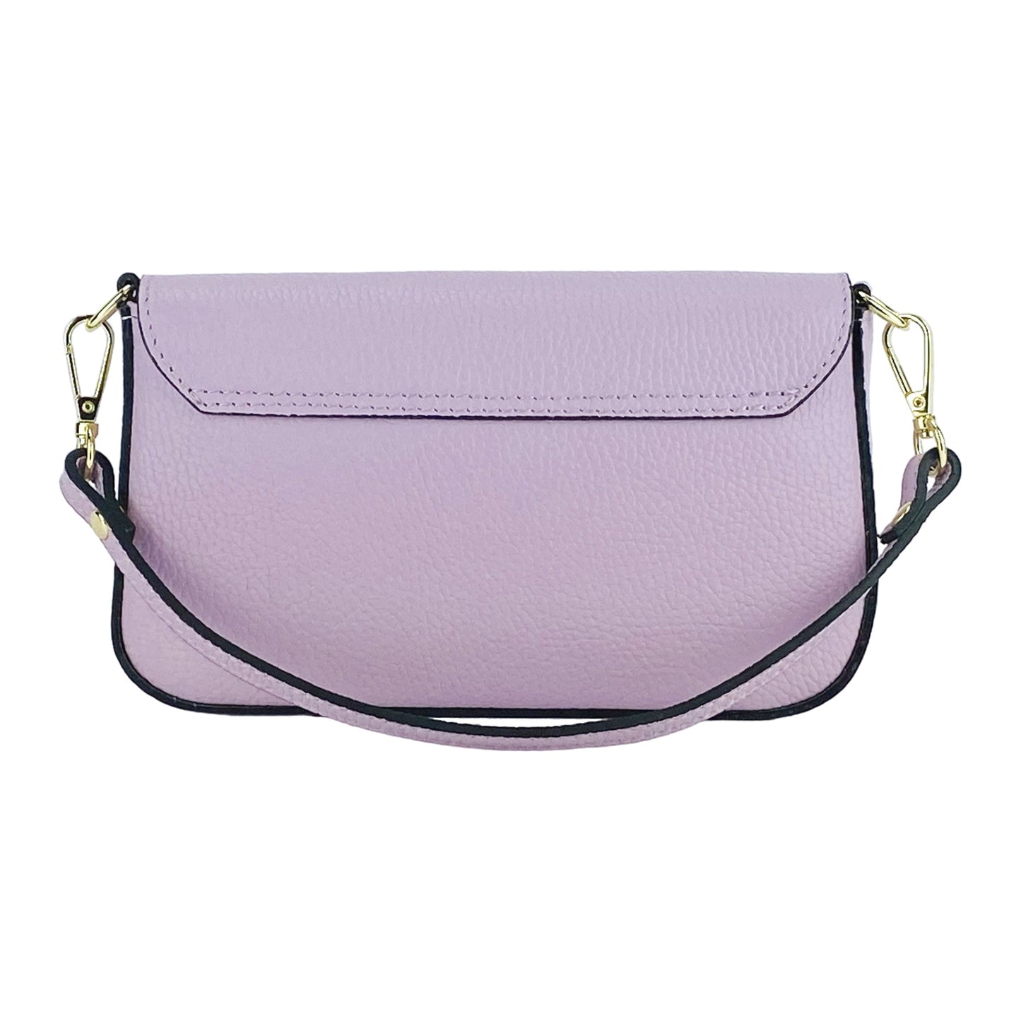 Purple handbag with a gold clasp on a white background