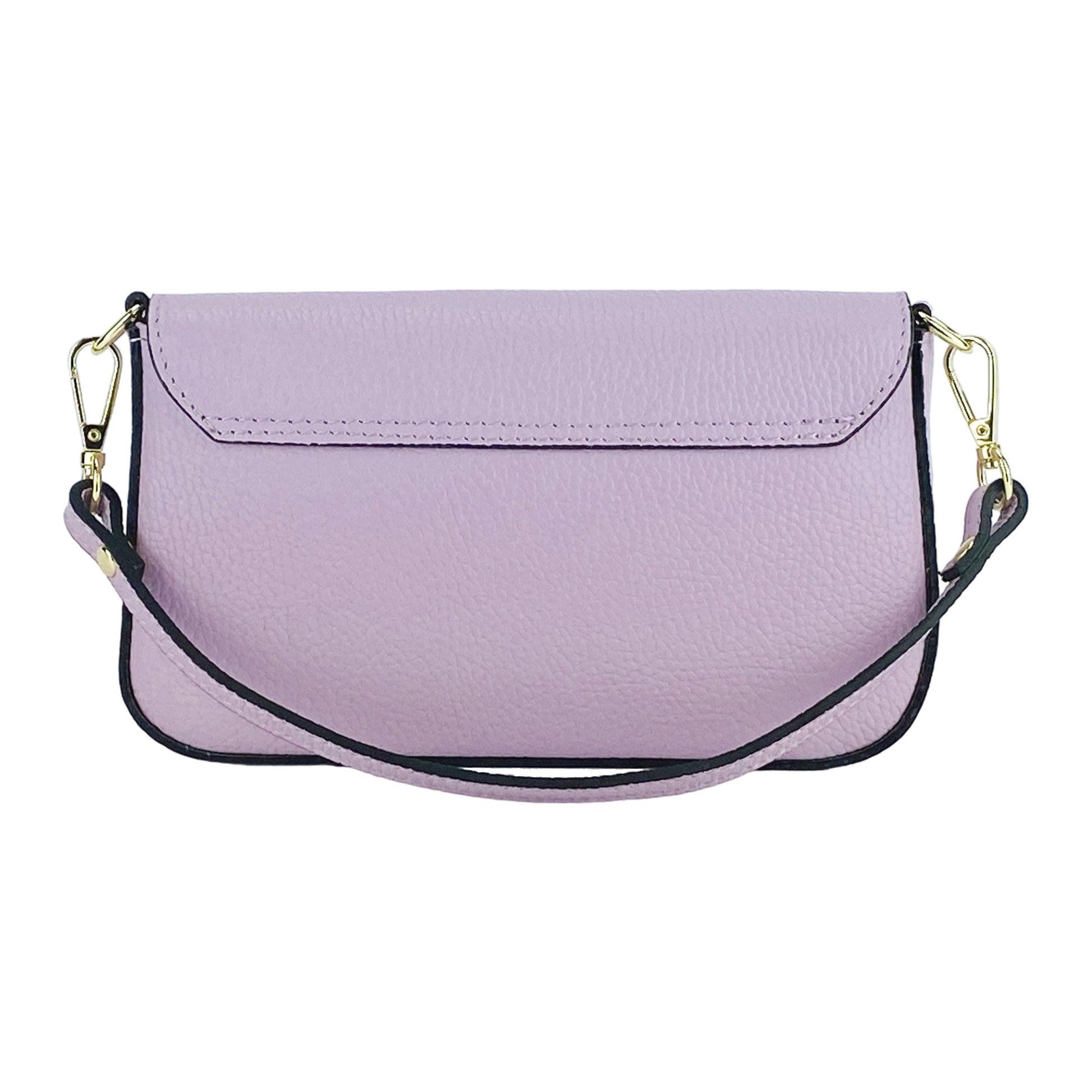 Purple handbag with a gold clasp on a white background