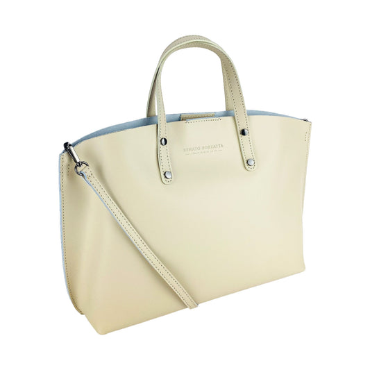 Beige handbag with a shoulder strap on a white background