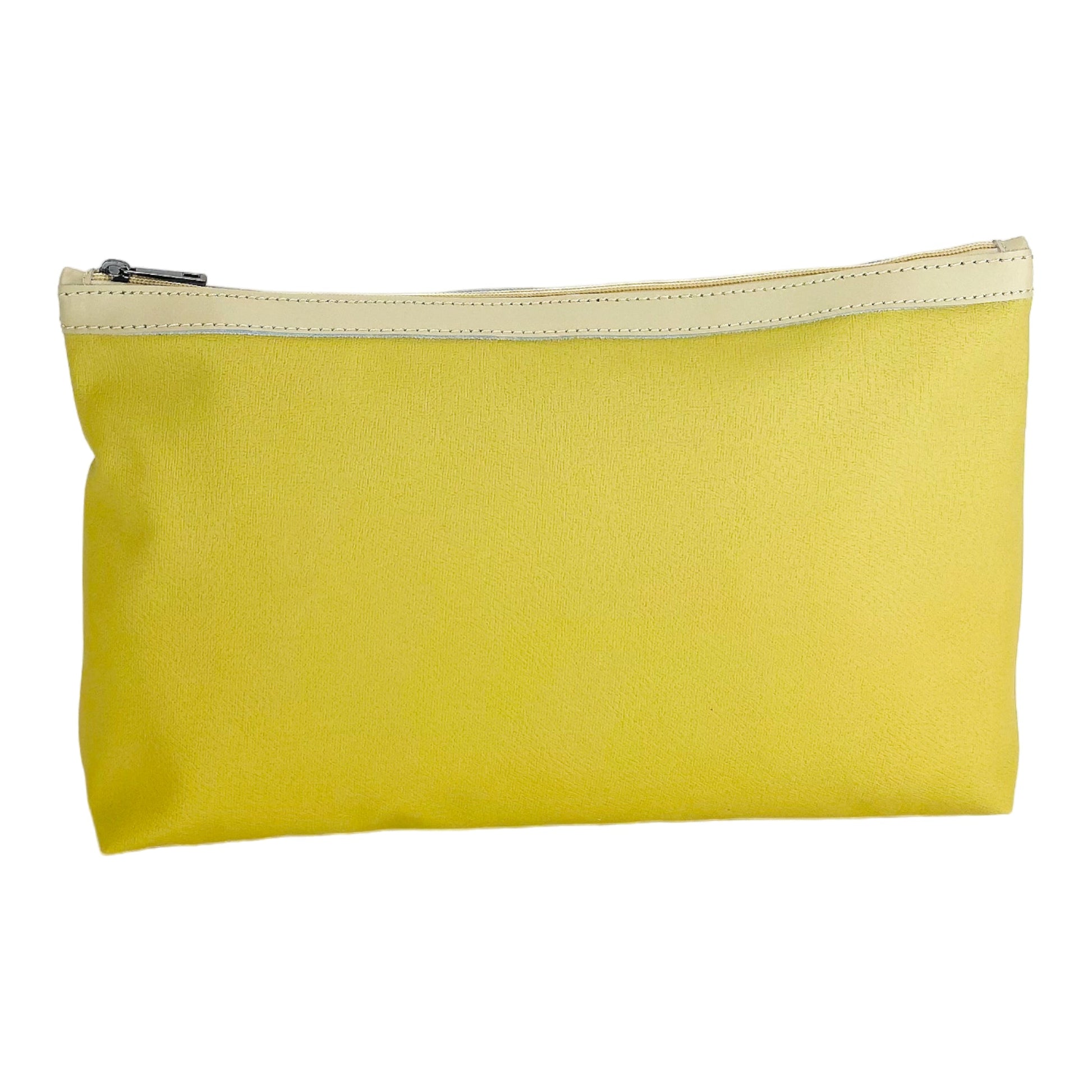 Yellow pouch with a white zipper on a white background