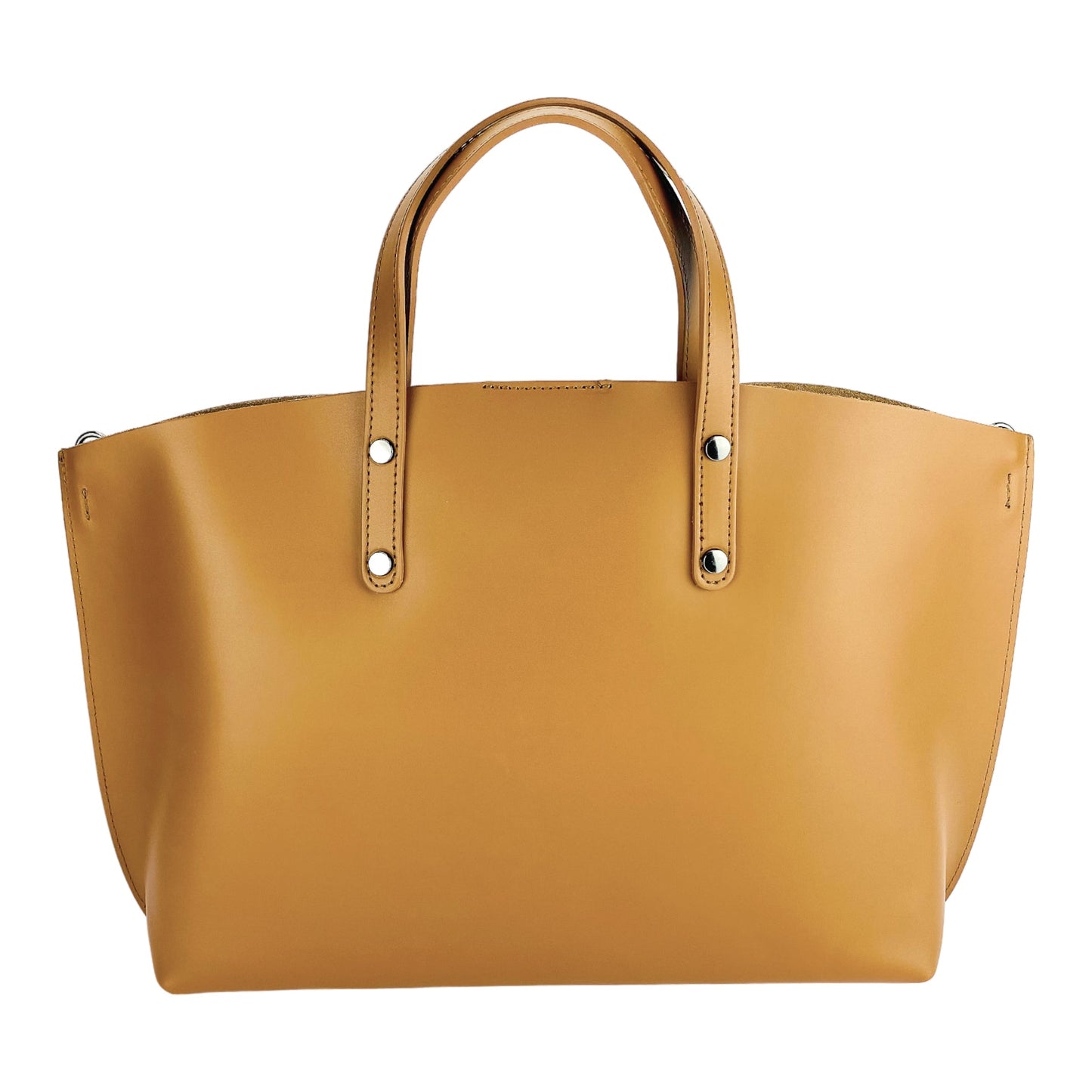Yellow handbag with gold handles on a white background