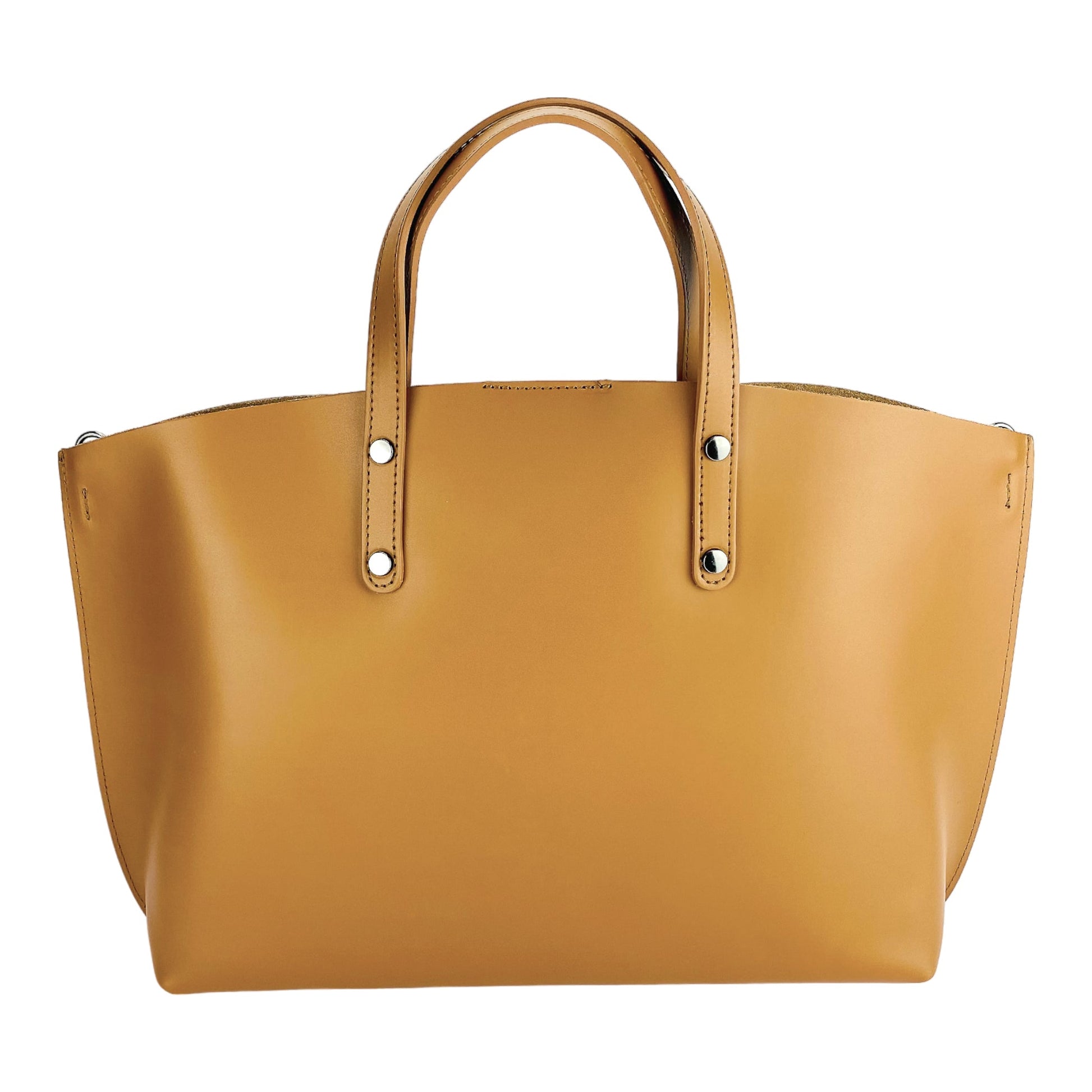 Yellow handbag with gold handles on a white background