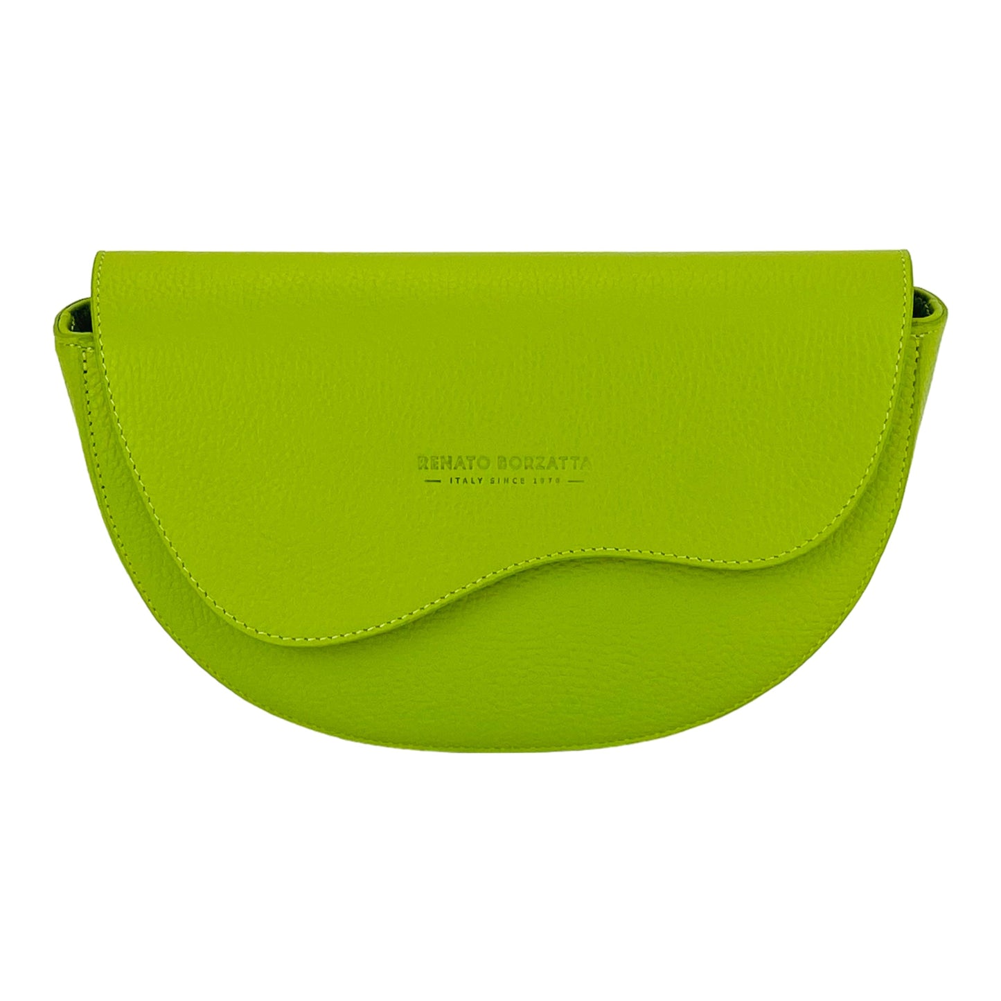 Green handbag with brand logo on a white background