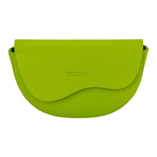Green handbag with brand logo on a white background