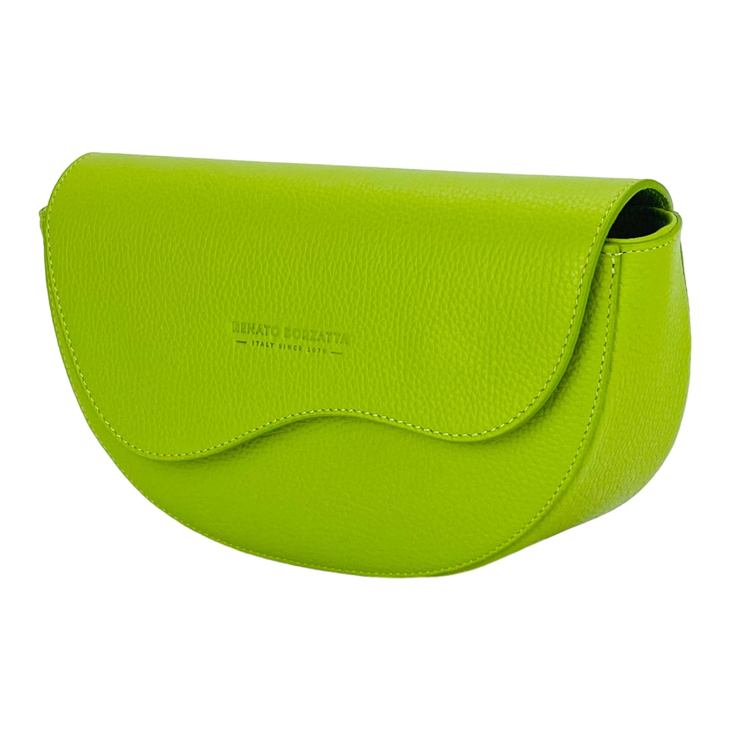 Green handbag with brand logo on a white background