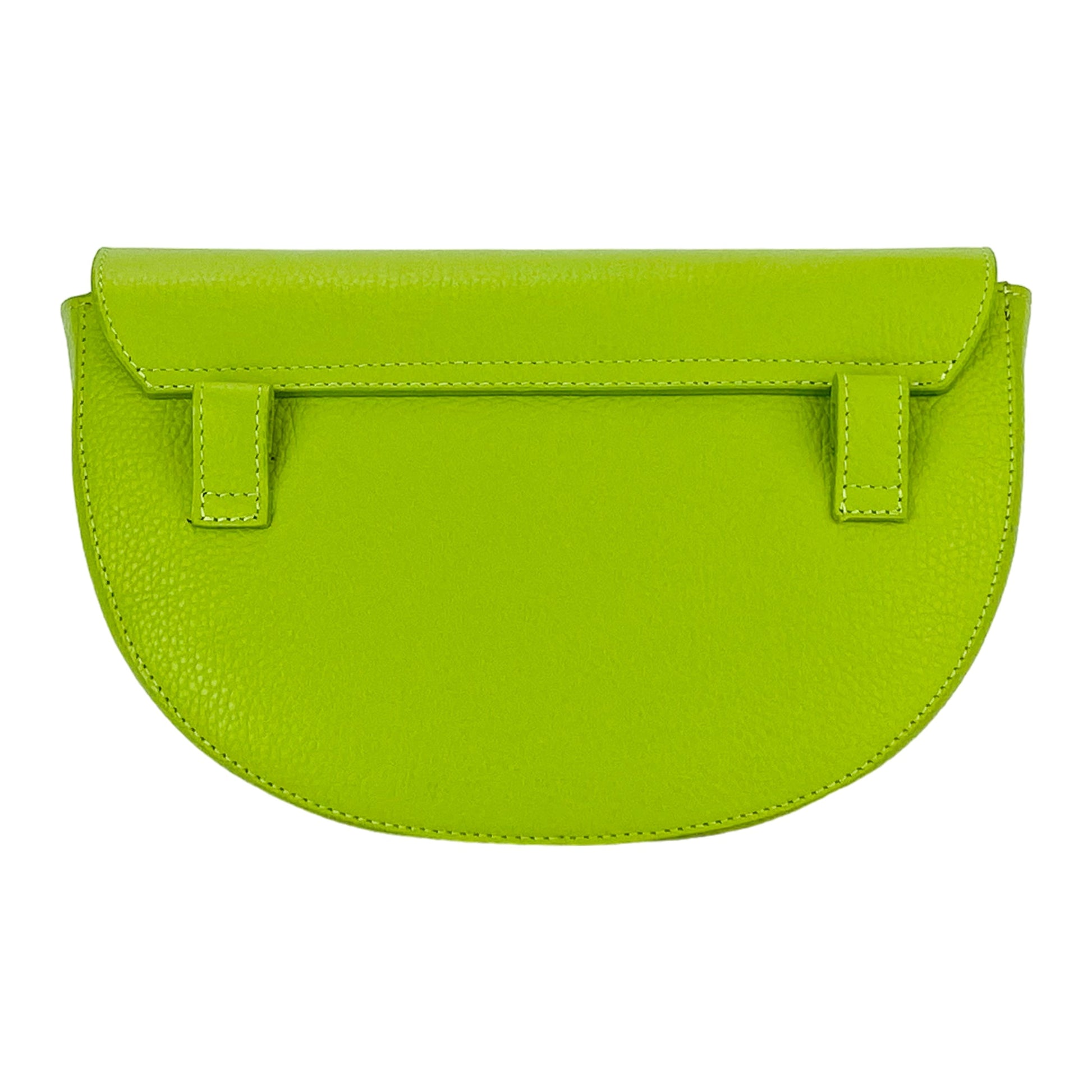 Green half-moon shaped purse on a white background
