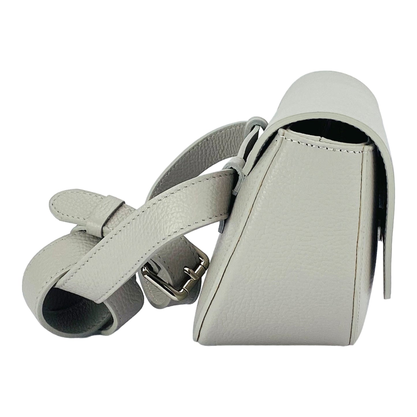 Light gray handbag with a strap on a white background